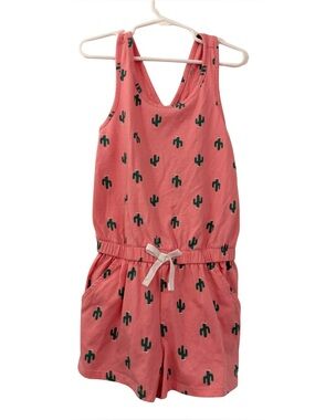 Girls Cactus Print Romper Pink Sleeveless Summer Outfit Elastic Waist Size S 6/7
